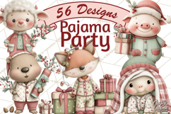 Christmas Pajamas Clipart PNG, Festive Animals Clip Art Product Image 1