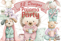 Christmas Pajama Party PNG, Watercolor Cozy Animal Clipart Product Image 1