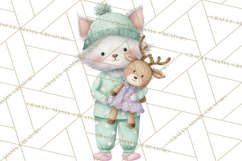 Christmas Pajama Party PNG, Watercolor Cozy Animal Clipart Product Image 2