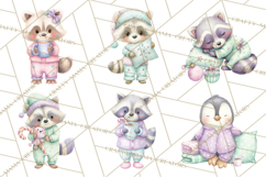 Christmas Pajama Party PNG, Watercolor Cozy Animal Clipart Product Image 8