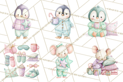 Christmas Pajama Party PNG, Watercolor Cozy Animal Clipart Product Image 7