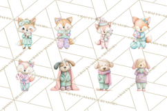 Christmas Pajama Party PNG, Watercolor Cozy Animal Clipart Product Image 2