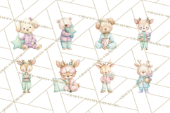 Christmas Pajama Party PNG, Watercolor Cozy Animal Clipart Product Image 4