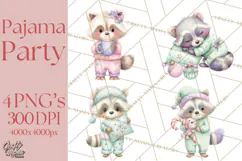 Christmas Pajama Party PNG, Watercolor Cozy Animal Clipart Product Image 1