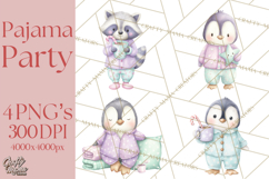 Christmas Pajama Party PNG, Watercolor Cozy Animal Clipart Product Image 1