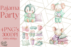 Christmas Pajama Party PNG, Watercolor Cozy Animal Clipart Product Image 1