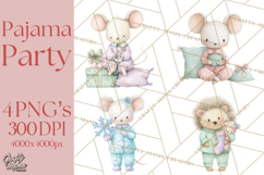 Christmas Pajama Party PNG, Watercolor Cozy Animal Clipart Product Image 1