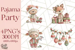 Christmas Pajamas Clipart PNG, Festive Animals Clip Art Product Image 1