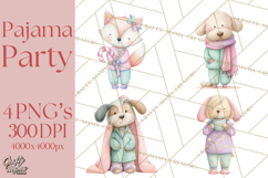 Christmas Pajama Party PNG, Watercolor Cozy Animal Clipart Product Image 1