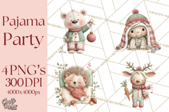 Christmas Pajamas Clipart PNG, Festive Animals Clip Art Product Image 1