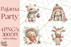 Christmas Pajamas Clipart PNG, Festive Animals Clip Art Product Image 1