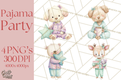 Christmas Pajama Party PNG, Watercolor Cozy Animal Clipart Product Image 1