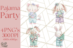 Christmas Pajama Party PNG, Watercolor Cozy Animal Clipart Product Image 1