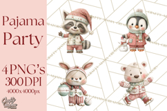 Christmas Pajamas Clipart PNG, Festive Animals Clip Art Product Image 1