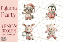 Christmas Pajamas Clipart PNG, Festive Animals Clip Art Product Image 1