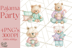 Christmas Pajama Party PNG, Watercolor Cozy Animal Clipart Product Image 1