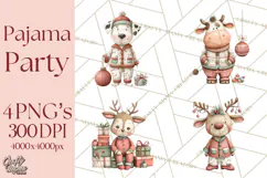 Christmas Pajamas Clipart PNG, Festive Animals Clip Art Product Image 1
