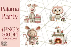 Christmas Pajamas Clipart PNG, Festive Animals Clip Art Product Image 1