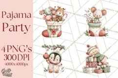 Christmas Pajamas Clipart PNG, Festive Animals Clip Art Product Image 1
