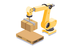 Robotic arm placing cardboard boxes onto an empty pallet. Product Image 1