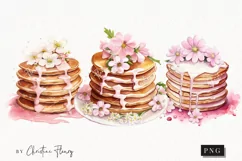 Watercolor Pink Floral Pancakes | Wedding PNG Product Image 1