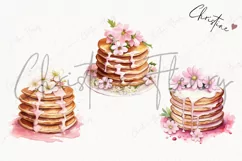 Watercolor Pink Floral Pancakes | Wedding PNG Product Image 3