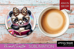 Panda Reading Round Coaster Book Lover Coaster PNG Product Image 1