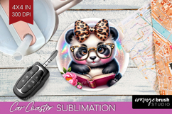 Panda Reading Car Coaster Book Lover Coaster PNG Sublimation Product Image 1