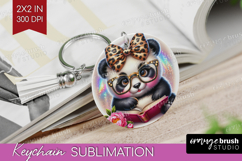Panda Reading Keychain PNG Book Lover Keychain Sublimation Product Image 1