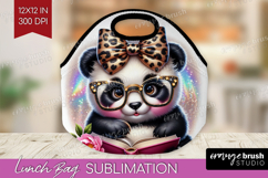 Panda Reading Lunch Bag Book Lover Lunch Bug PNG Sublimation Product Image 1