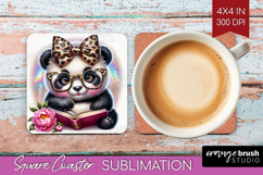 Panda Reading Square Coaster Book Lover Coaster PNG Product Image 1