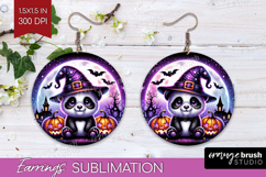 Panda Halloween Round Earrings Cute Animal PNG Sublimation Product Image 1