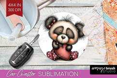 Panda Valentine Car Coaster Whimsical Animal Coaster PNG Product Image 1