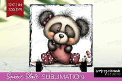 Panda Valentine Slate PNG Whimsical Animal Square Slate Product Image 1