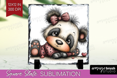 Panda Valentine Slate PNG Whimsical Animal Square Slate Product Image 1