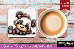 Panda Valentine Square Coaster Whimsical Animal Coaster PNG Product Image 1