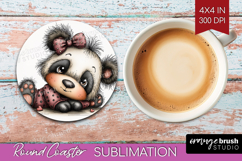 Panda Valentine Round Coaster Whimsical Animal Coaster PNG Product Image 1