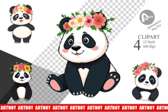 Floral Panda Clipart Product Image 1