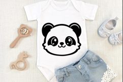 Cute Panda black silhouette SVG PNG, Kawaii Panda SVG Clipar Product Image 1