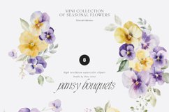 Pansy Bouquets Watercolor Collection, Pansies Clipart Product Image 3