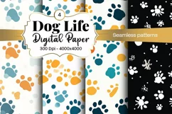 Dog Paw Digital Paper Seamless Scrapbook Paper Product Image 1