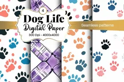 Dog Paw Digital Paper Seamless Scrapbook Paper Product Image 1