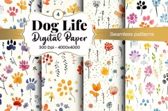 Dog Paw Digital Paper Seamless Scrapbook Paper Product Image 1