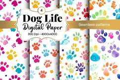 Dog Paw Digital Paper Seamless Scrapbook Paper Product Image 1