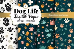 Dog Paw Digital Paper Seamless Scrapbook Paper Product Image 1