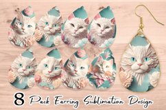 Earring teardrop sublimation design 3D paper art cat flower Product Image 1