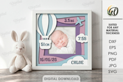 3D Baby Photo Frame. Birth Stats Shadow Box Papercut Product Image 1