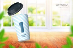 Large size paper cup mockup design with big window in background