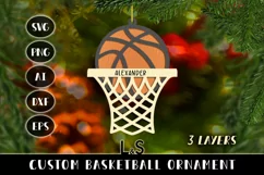 Paper cut Christmas ornament svg template with layered basketball and customizable text
