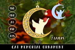 Paper cut cat memorial Christmas ornament svg template with layered angel cat on moon